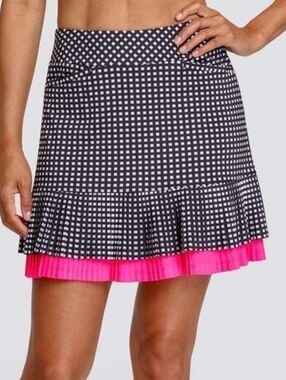 TAIL Teagan Gingham Pleated Flounce Hem Golf Skort Tennis Skirt Black White Pink